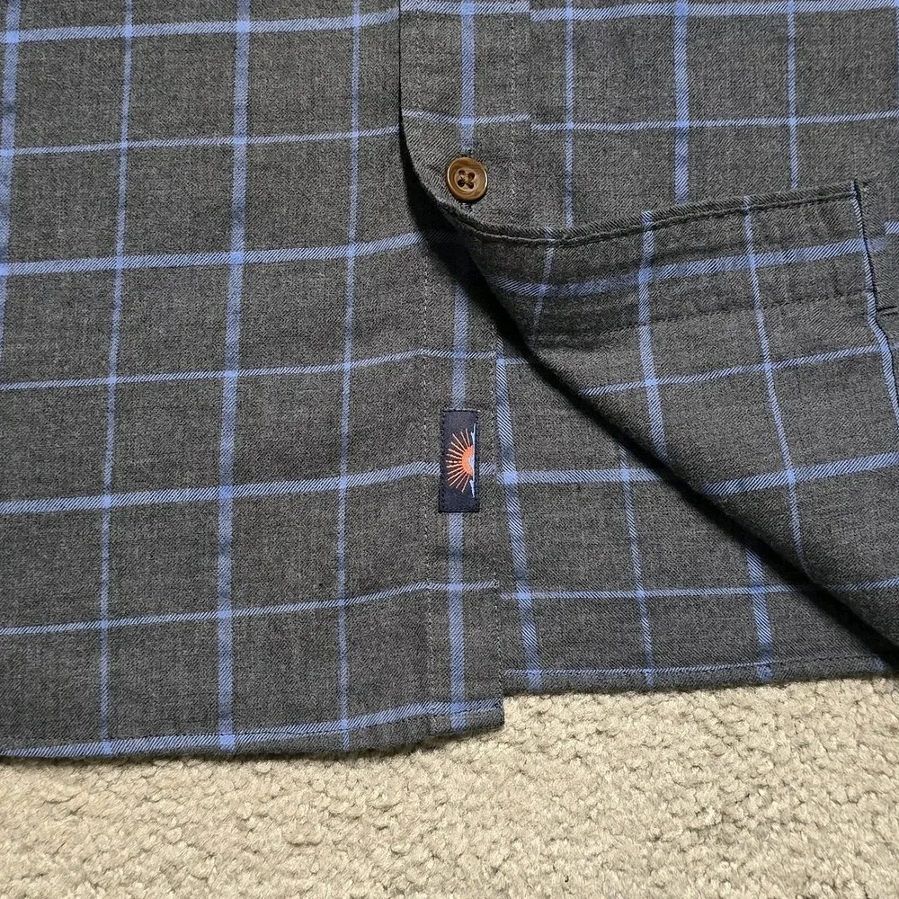 Faherty The Movement Button Shirt Men 2XL Performance Gray‎ Blue Windowpane